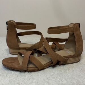 Eileen Fisher- Tan Brown Heel Strap Zipper Back Minimalist Neutral Sandals- 9.5